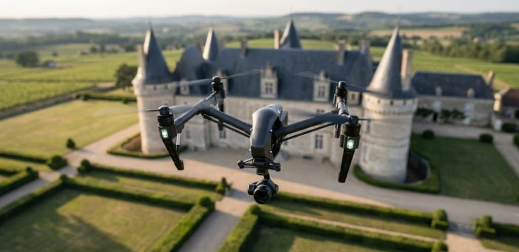 Drone filmant un château vu du ciel