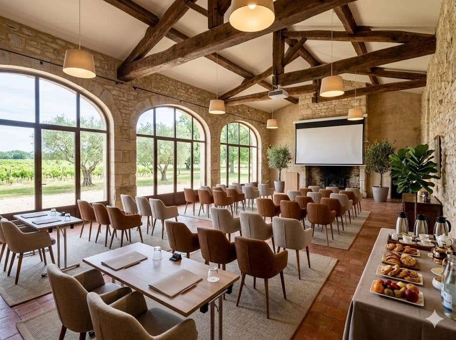 Salle de séminaire lumineuse dans un domaine de caractère.